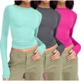 thumbnail image 1 of Wancir - Camisetas de manga larga y cuello redondo de 3 piezas para mujer, camisetas ajustadas, camisetas de cuello ajustado, camisetas básicas, 1 of 2