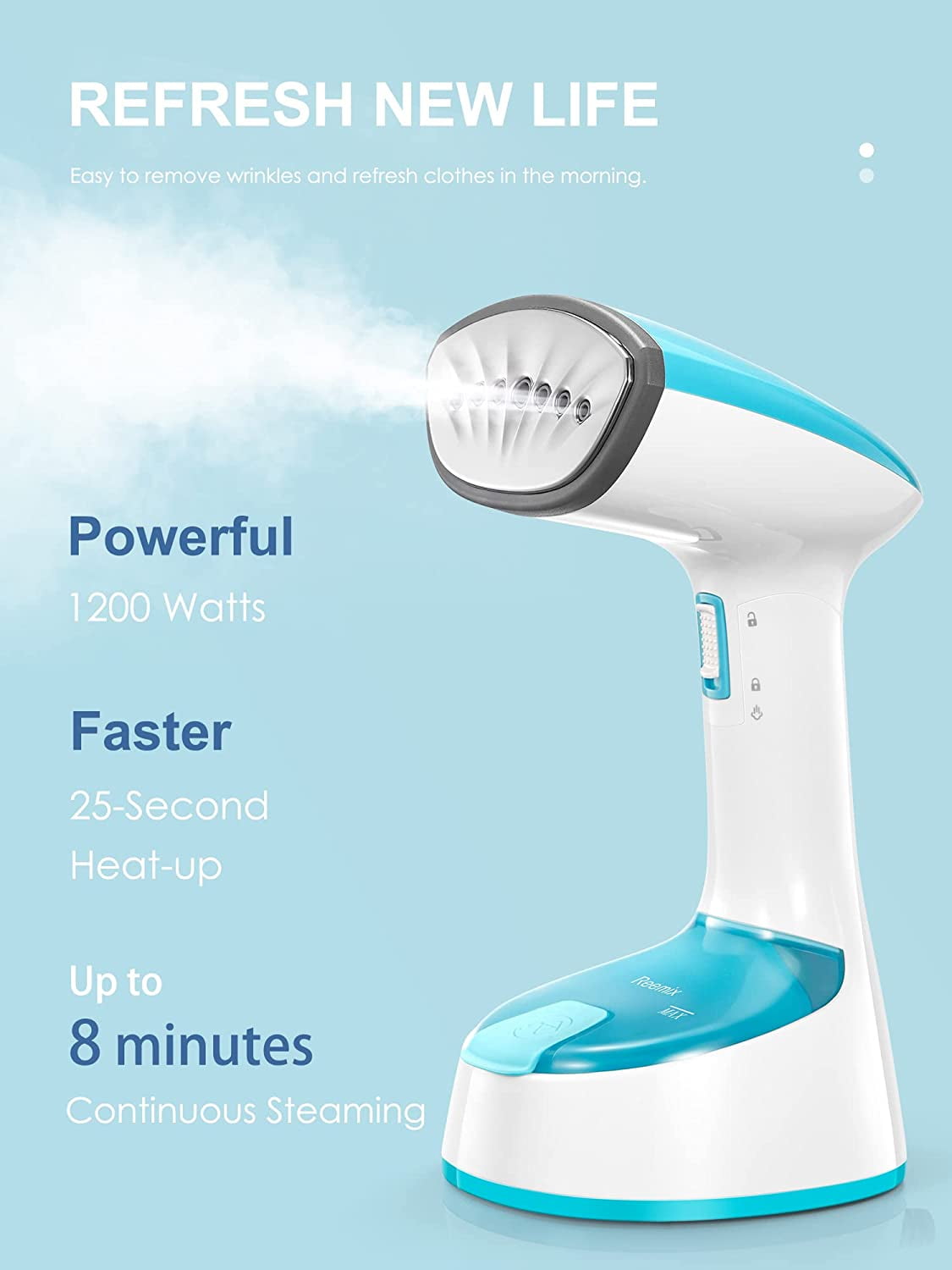 Reemix Steamer for Clothes, Folding Handheld Design Garment Wrinkles Remover, 20g/min Strong Penetrating Steam, 25-Sec Fast Heat-up, for Home, Office and Travel
