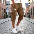 thumbnail image 2 of Capri Cargo Shorts for Men - Below Knee Long Shorts with Pockets Drawstring Elastic Waist Baggy Utility Hiking Pants,S, 2 of 7