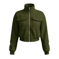 thumbnail image 6 of aohooy Cargo Bomber Jacket Women Cropped Oversized Fall Coat Full Zip Up Stand Collar Long Sleeve Lightweight Jackets with Pocket Army Green,XXL, 6 of 7