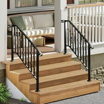 Funnil 4-Step Handrail for Outdoor Stairs, Heavy Duty Metal Handrail Railing Iron Handrail for Porch, Deck, Matte Black