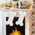 thumbnail image 5 of Dalrosia Snowy White Plush Pet Dog Christmas Stocking, Silver Snowflake Sequin Dog Christmas Stockings Large Bone Shape Faux Fur, Hanging Christmas Holiday Season Party Decor for Pets Dogs, 5 of 7