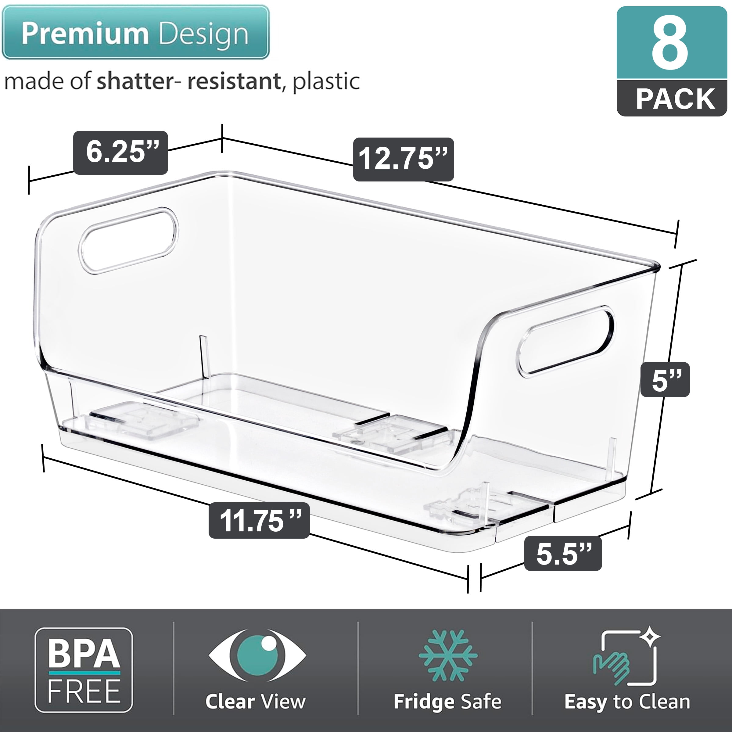 Sorbus Small Acrylic Storage Bins, Clear Stackable Wide Pantry Organizer Bins, 8 Pack