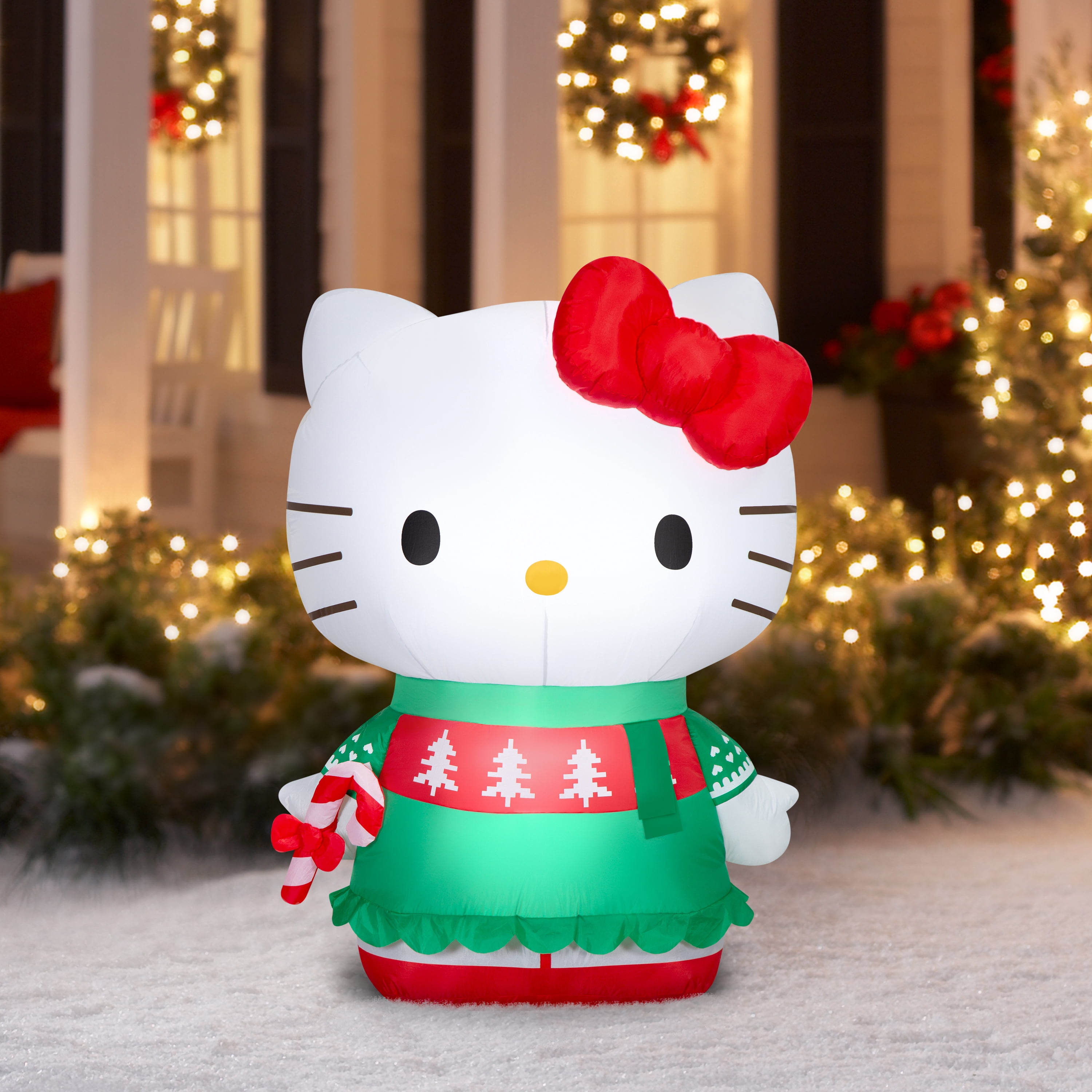 Christmas Hello Kitty with Christmas Sweater and Scarf Airblown LED Christmas Yard Inflatable 4.2 ft