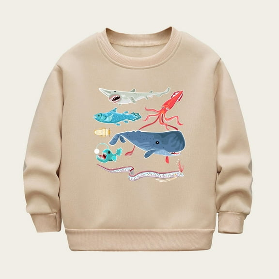 SGFCWSX Girls Oversized Sweatshirt Fleece Lined Print Pullover Top Kids Crew Neck Soft Sweatshirts Khaki Size 8 Years