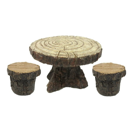 Ebros Enchanted Garden Tree Stump Table And Chairs Set Mini Fairy Garden Decorative Accessory 3pc Set