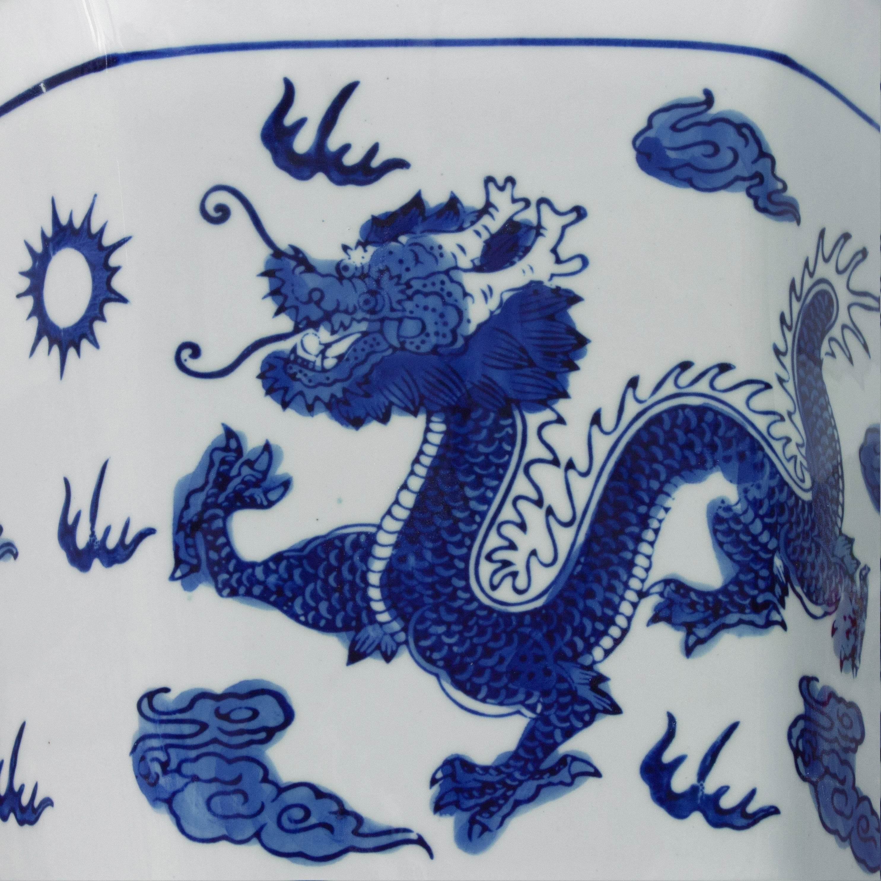 Oriental Furniture 10" Dragon Blue & White Porcelain Flower Pot