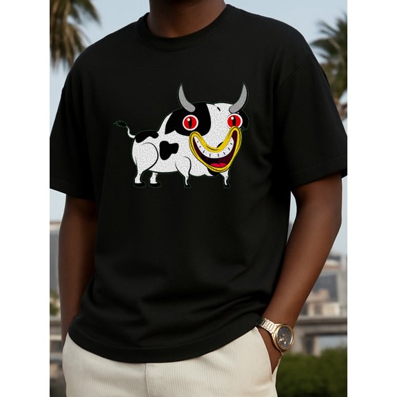 Happy Cow Tee Christmas cotton tshirts print for men 180G 100% Cotton black Cool shirts , Funny shirts , t shirt All-season fitness top, stylish and sporty look, durable activewear Christmas humor g