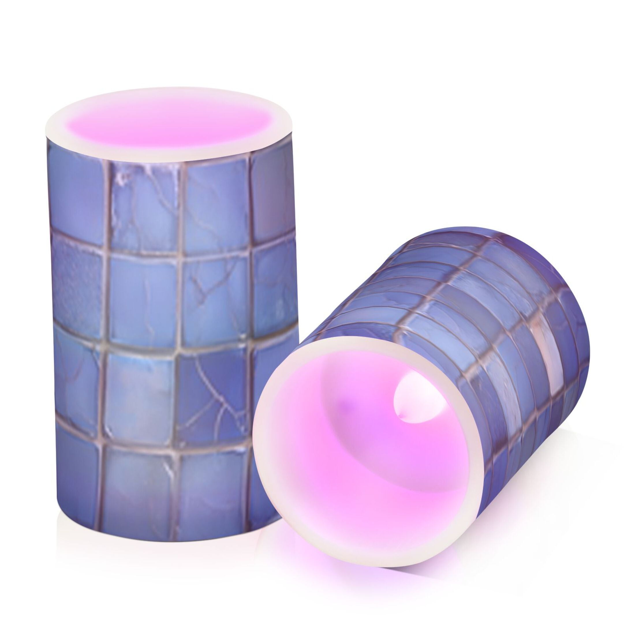 Dark Blue Square Flickering Flameless Candles Battery Operated with Remote Timer LED Pillar Candles Set of 2