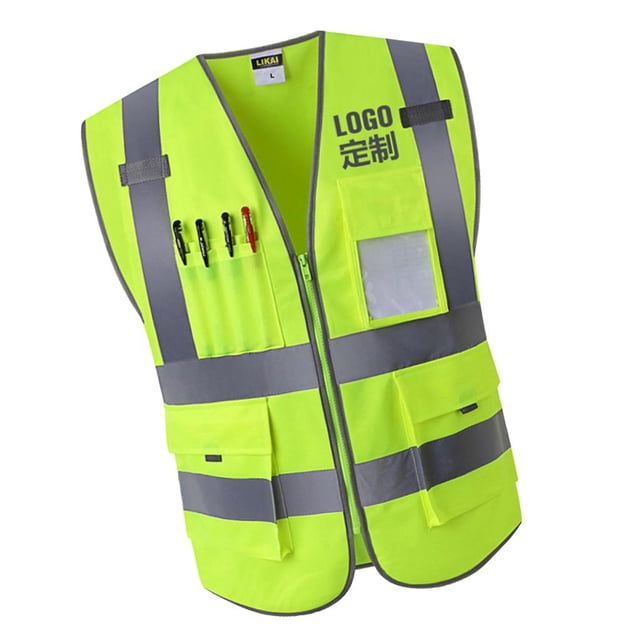 Chaleco de seguridad transpirable Yotijar con cremallera 4 bolsillos tiras reflectantes NeonGreen L