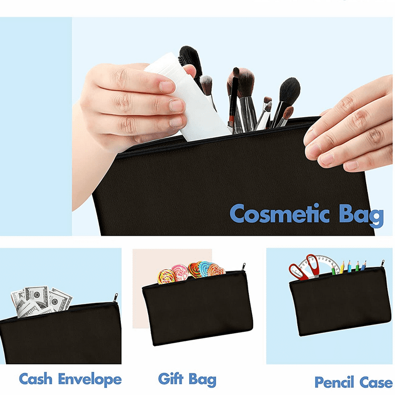 COFEST Blank DIY Craft Bag Canvas Pencil Case Blank Makeup Bags With Canvas Cosmetic  Bag Multi-Purpose Travel Bags Pen Pencil Case Black 