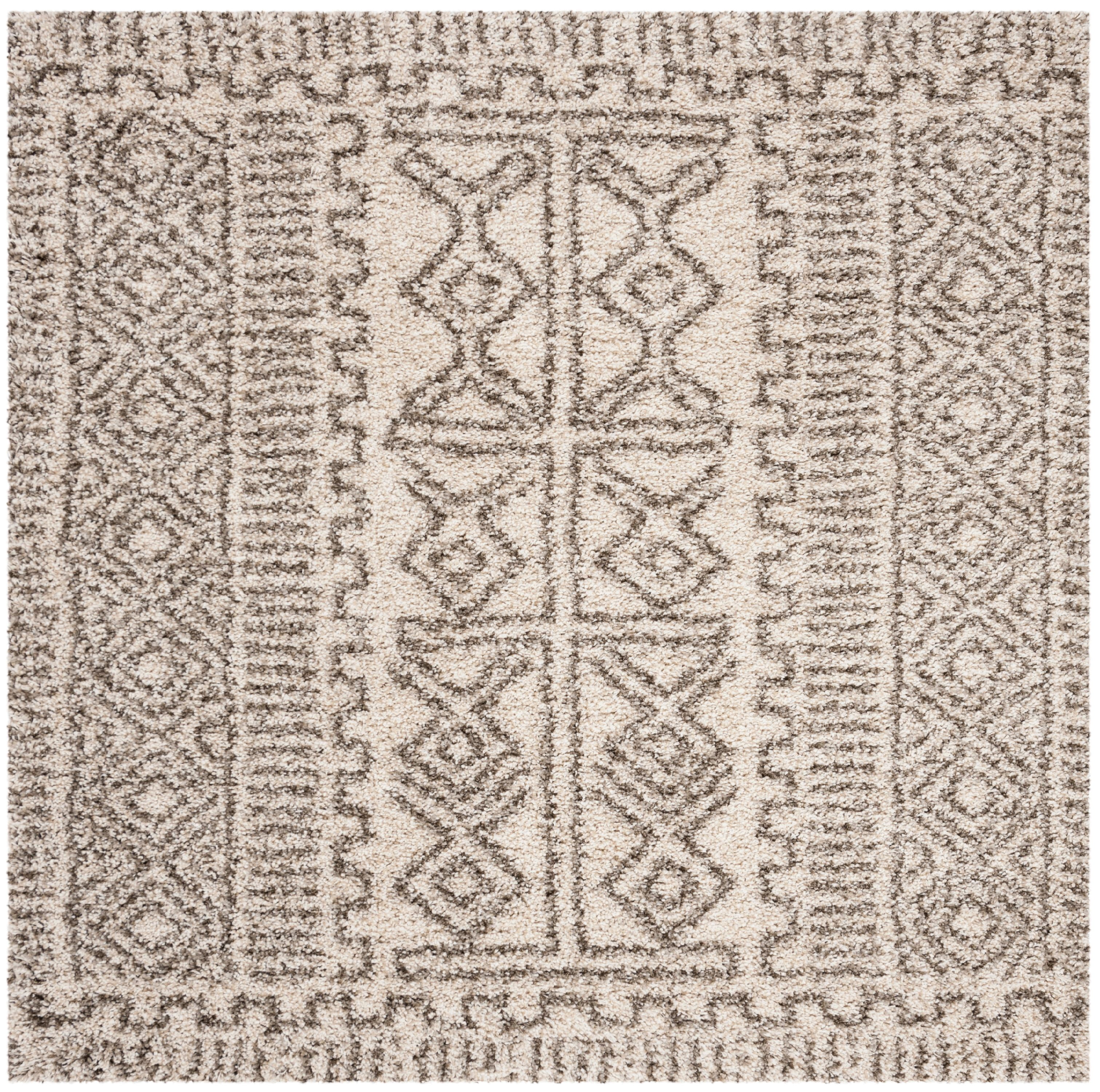 SAFAVIEH Hudson Raphael Geometric Shag Area Rug, Ivory/Grey, 7' x 7' Square