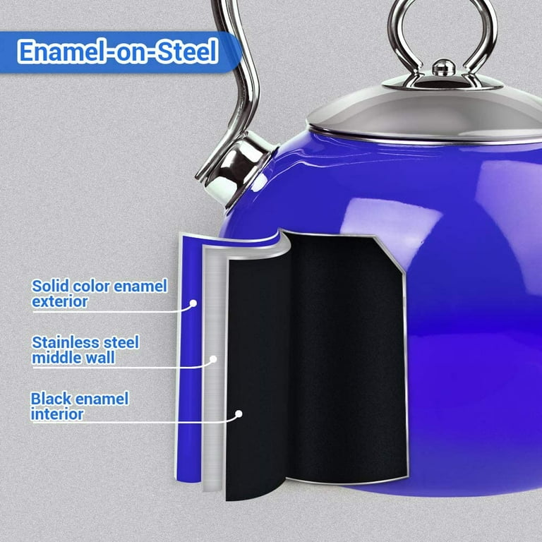 Tea Kettle, 1.7 Quart Whistling good Enamel Stainless Steel Teakettle Tea Pot