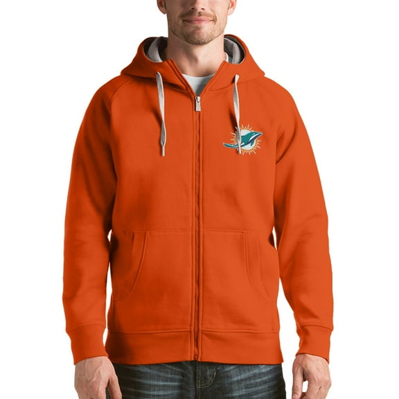 Men's Antigua Orange Miami Dolphins Victory Full-Zip Hoodie
