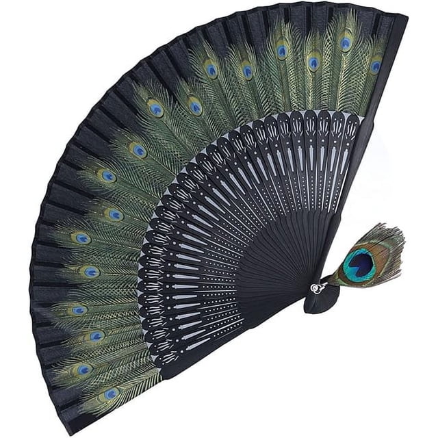 Elegante abanico chino japonés, accesorio de vestuario, abanico plegable de seda hecho a mano de bambú para mujer, ideal para danza y presentaciones en el escenario (plegable, duradero, estilo