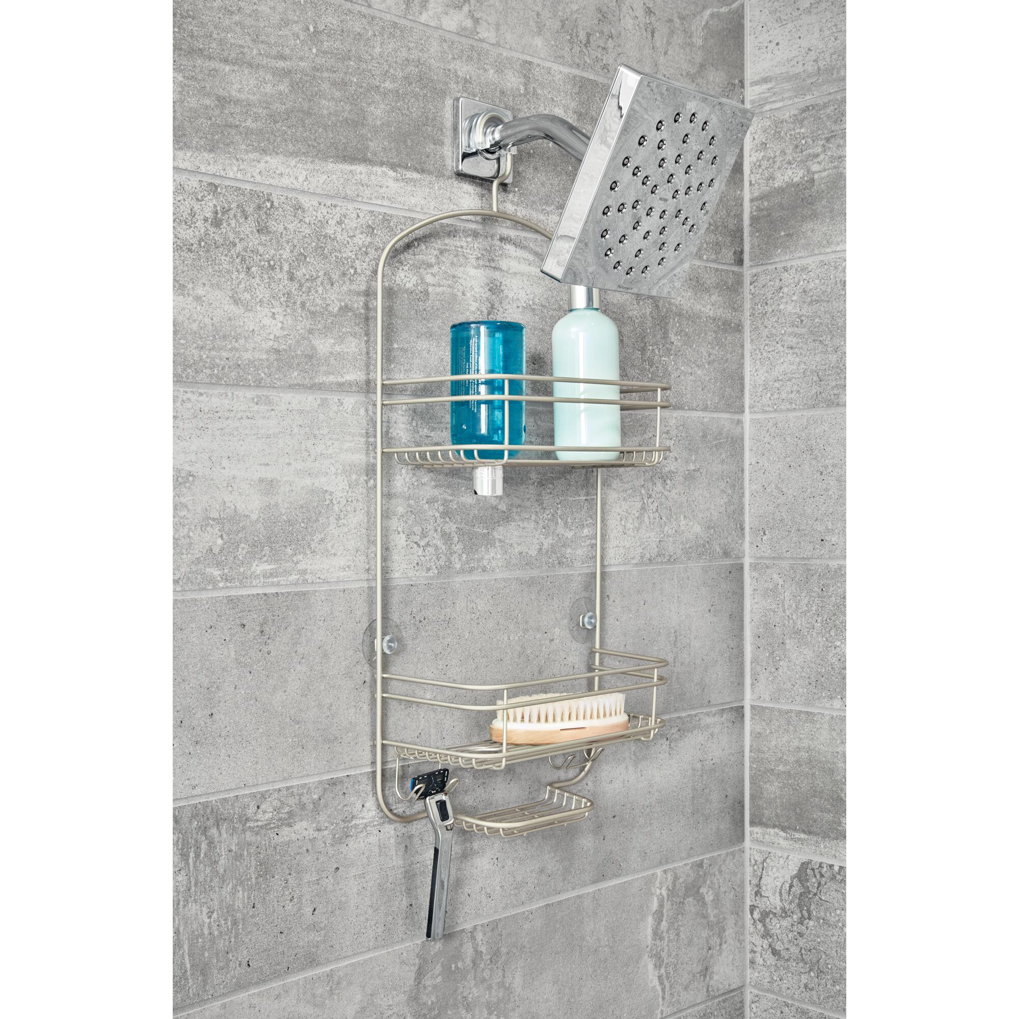 iDesign Metal Hanging Shower Caddy, Bath Organizer Holds Shampoo, Razors, Soap, 4" x 10" x 24", Satin