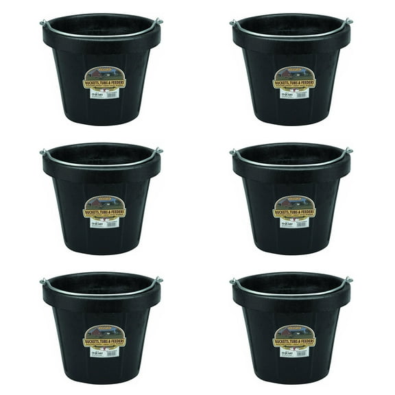 Little Giant 12 qt Flexible All-Purpose Rubber Bucket w/ Steel Handle (6 Pack)
