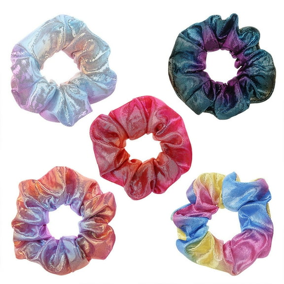 ELAYARD 5-Pack Shiny Cloth Ponytail Holders Hair Scrunchies Assorted Colors Hair Ties for Women and Girls