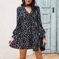 thumbnail image 1 of Robe Boho pour Femmes Col en V Manches Longues Imprimé Floral Robe en Chiffon avec Cordon Automne Décontractée Ligne A Mini Robe, 1 of 7