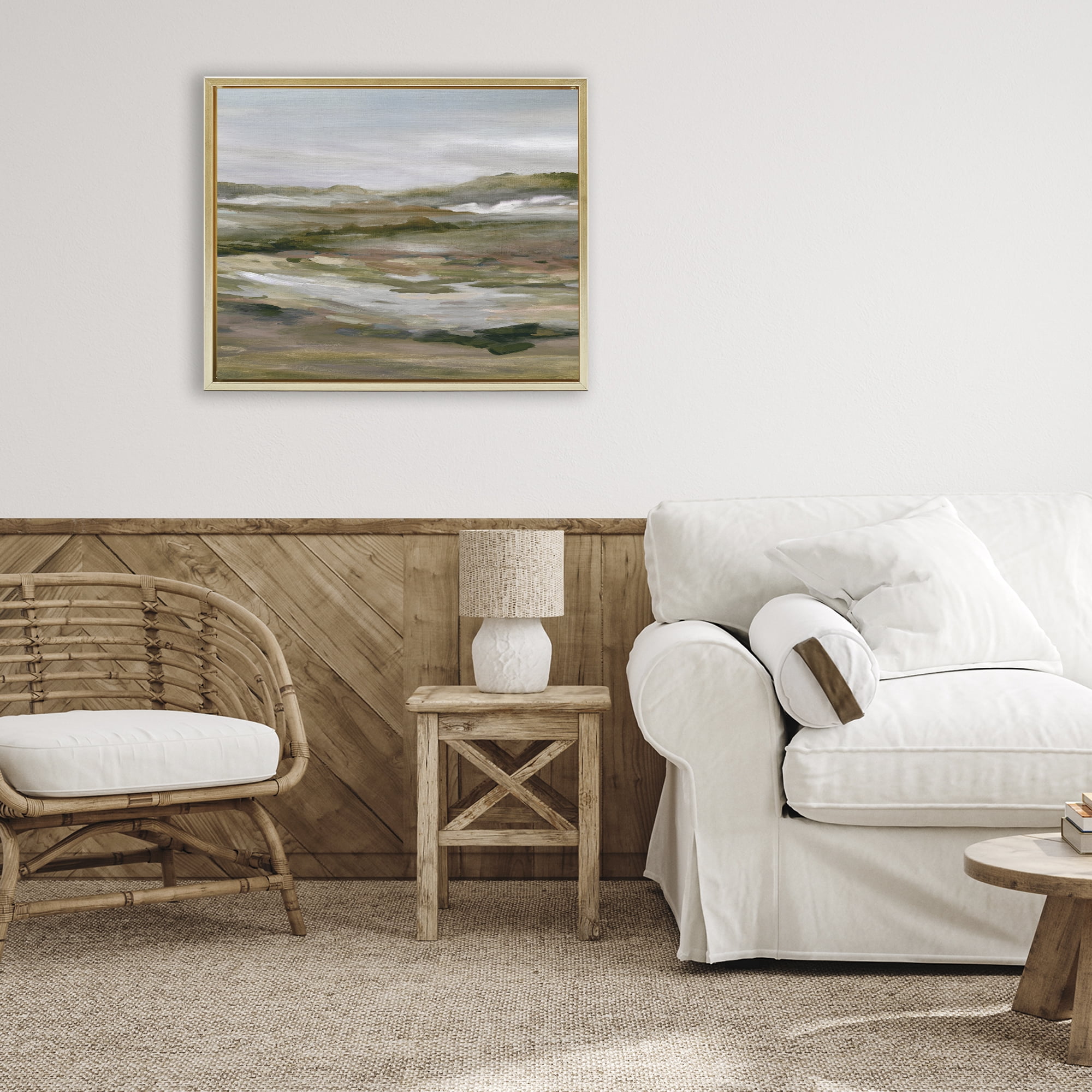 Stupell Industries Natural Meadow Abstract Horizon Gold Framed Floater Canvas Wall Art, design by Carol Robinson