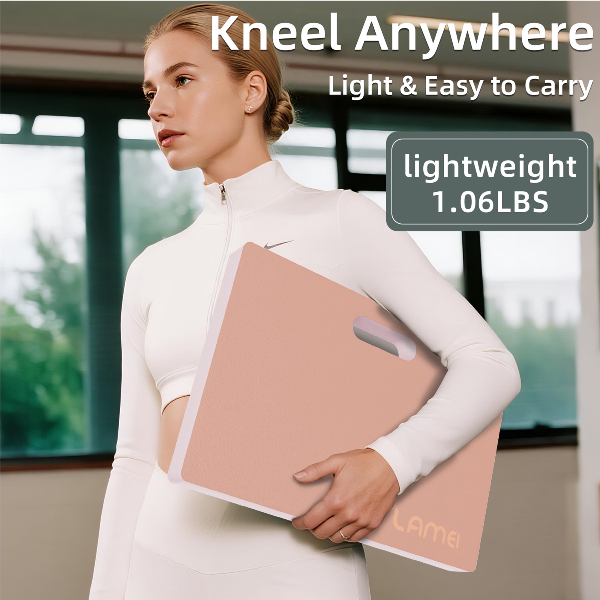 LAMEI Knee Pads, TPE Leather Gardening Balance Board, Extra Thick 1.6" Waterproof Bath Kneelers, Elbow Rest Pad Set for Yoga/Bath/Garden(Pink)
