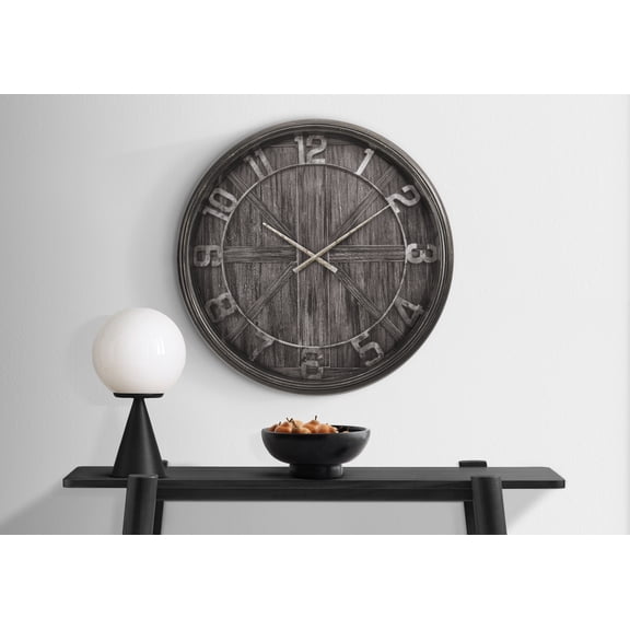 Clocks - 30" Round - Large Oversized - Wall Clock - Brown - Transitional