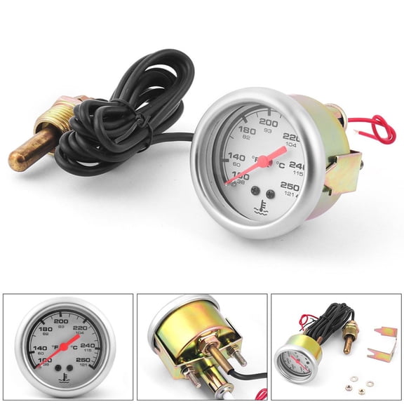 2" 52mm Pointer Mechanical Water Temp Gauge Meter 38-121℃/100-250℉ Sensor 1/2npt