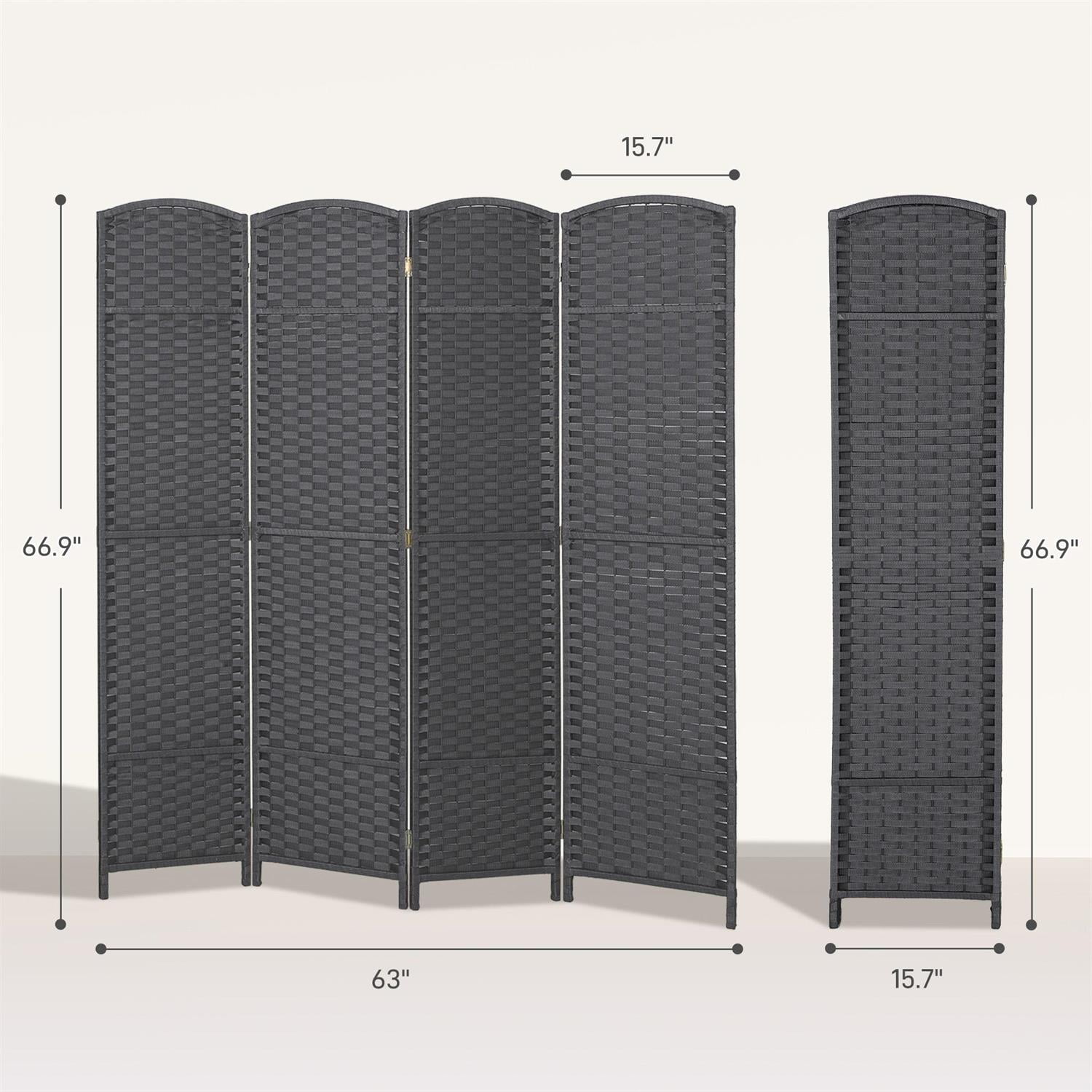 Demi Bonn 4 Panel Folding Room Divider Screen, 5.6' Tall Privacy Screen, Home Office Partition, Space Saving Design, Easy to Assemble, Gray