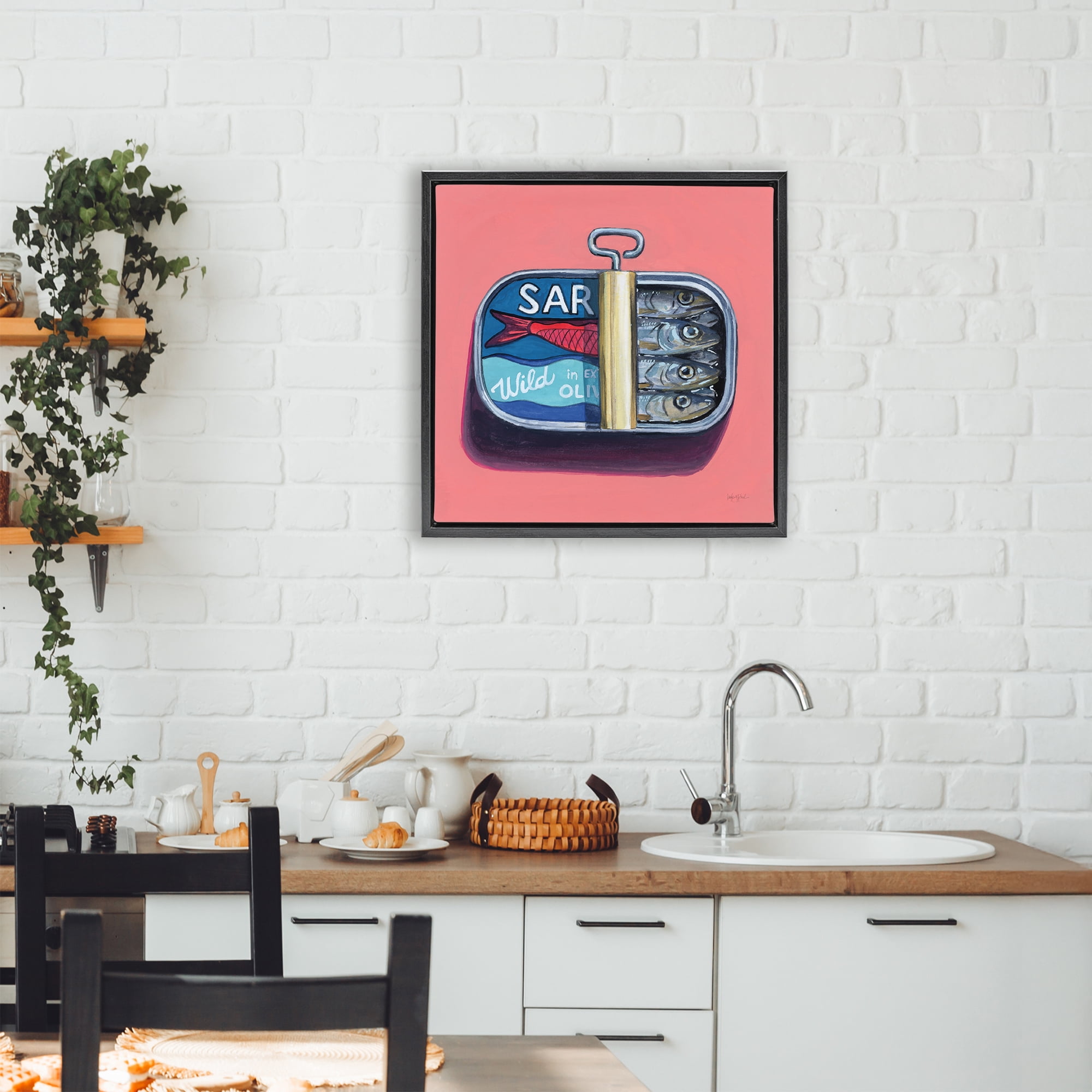 Stupell Industries Wild Sardines on Pink Black Framed Floater Canvas Wall Art, design by Kate Jarvik Birch
