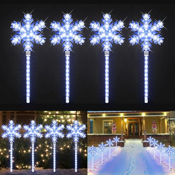 Ultra-Bright Shooting 17" 568 LED Snowflake Lawn Stake Light 4 Stakes Total Christmas Outdoor Decoration with UL Standard Adaptor for Outdoor Pathway Lawn Holiday Party Home(White and Blue)