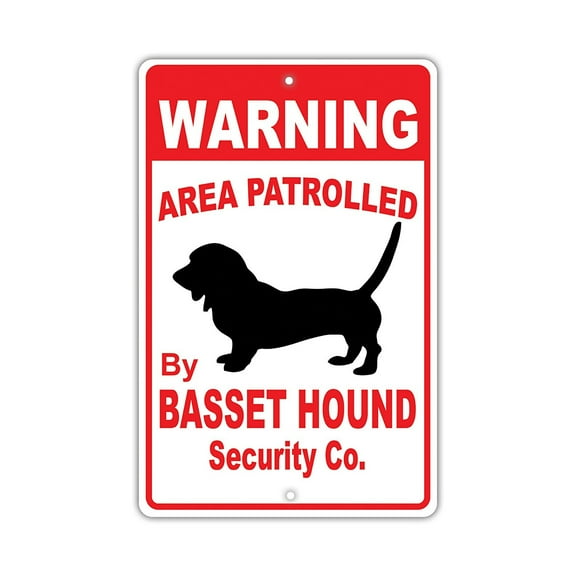 Warning Area Patrolled By Basset Hound Dog Owner Novelty Aluminum 8"x12" Sign