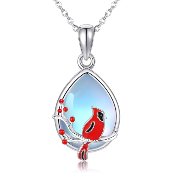 JEABZEL‌‌‌‌‌ 925 Sterling Silver Cardinal Necklace - Moonstone Red Bird Jewelry Gift for Her, Comforting Keepsake with Winter's Joy