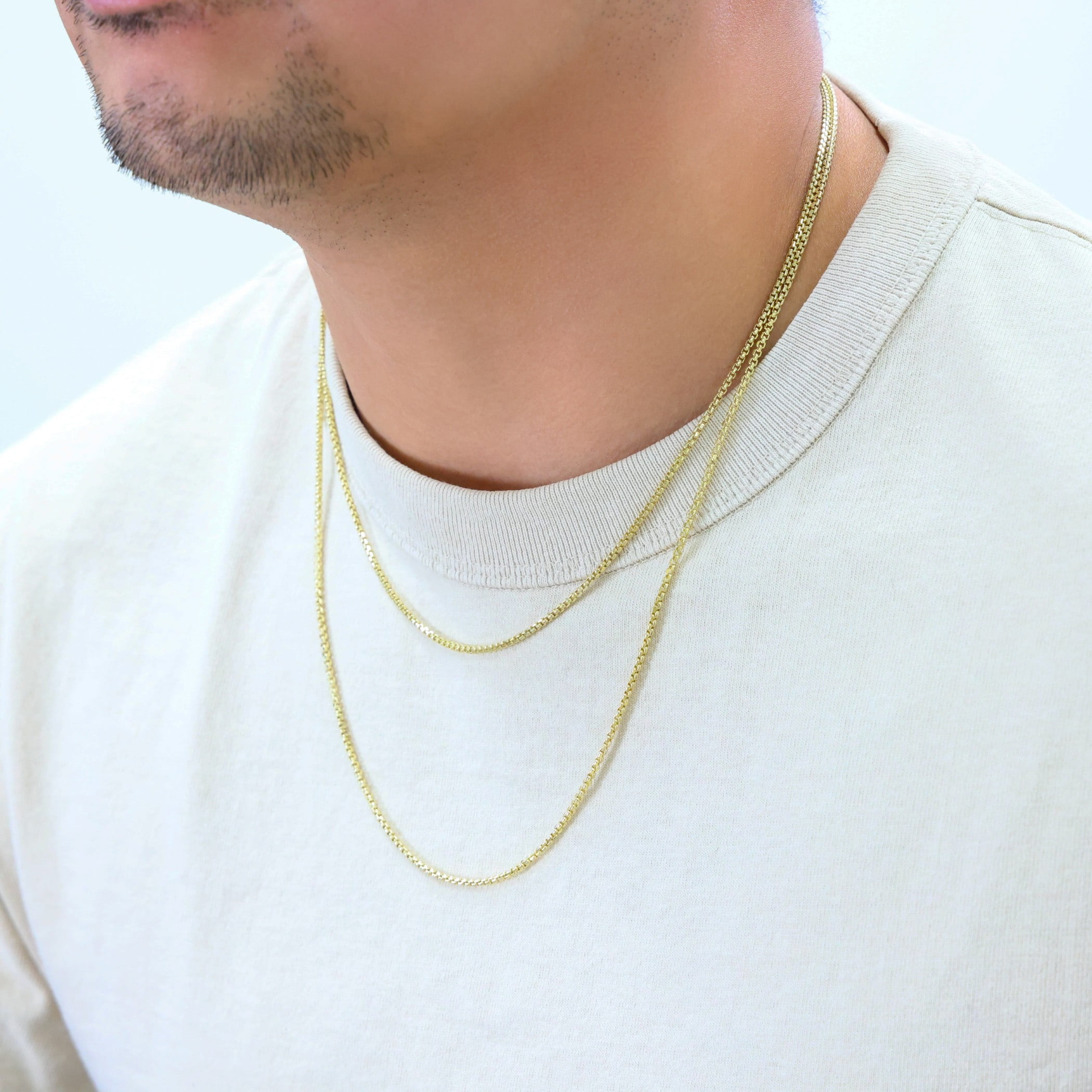 Nuragold 14k Real Yellow Gold Round Box 2mm Venetian LInk Chain Necklace (16"-30") Dainty Italian Jewelry for Men & Women