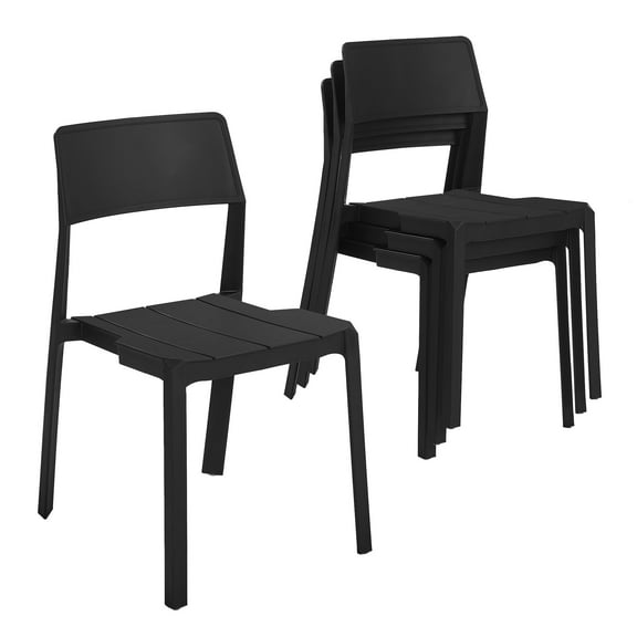 VECELO 4-Pack Plastic Stackable Dining Chairs, Modern Outdoor Patio Chairs for Restaurant, Poolside and Garden, No Assembly, Black