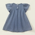 thumbnail image 5 of Efsteb Summer Dress for Girls Fashion Fly Sleeve Wrinkled Denim Dress Round Neck Short Sleeve Casual Dresses (Blue,7 Years), 5 of 8