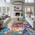 thumbnail image 3 of 5'x8' Area Rugs, Purple Spring Floral Indoor Outdoor Area Rug for Living Room Bedroom, Watercolor Summer Botanical Farmhouse Washable Bathroom Rugs Kitchen Floor Carpet Mats Home Decor Aesthetic, 3 of 8