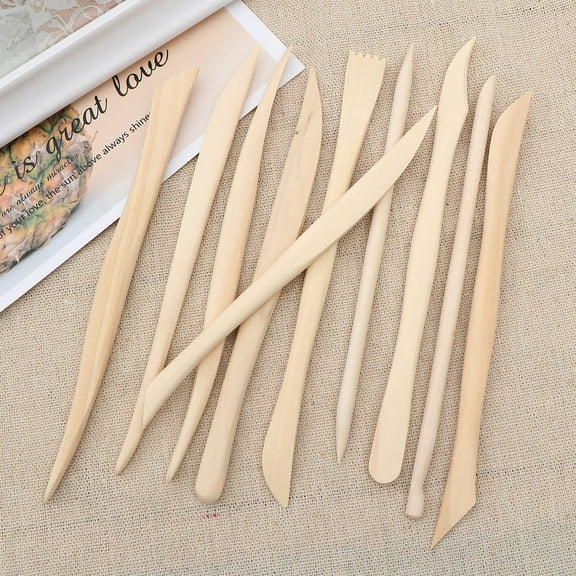 KALLORY 10Pcs Wood Pottery Tool Kit for Artists and in Art Supplies