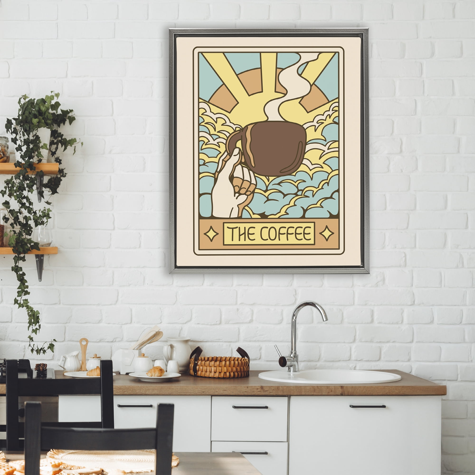 Stupell Industries The Coffee Muted Tarot Gray Framed Floater Canvas Wall Art, design by Tobe Fonseca