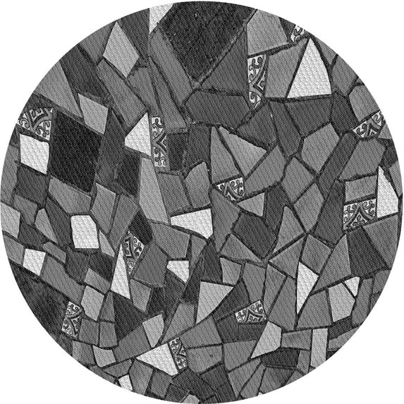 Ahgly Company Indoor Round Patterned Iridium Black Area Rugs, 7' Round