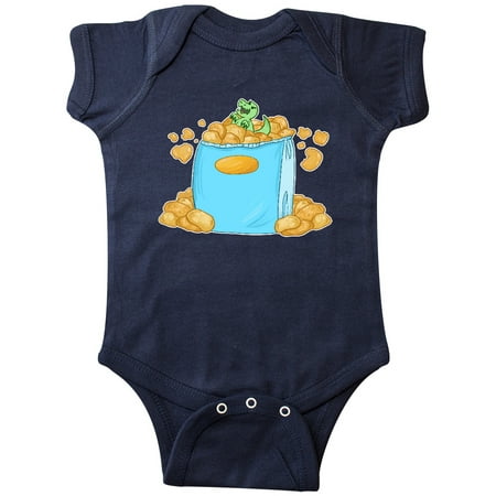 

Inktastic Little Dino Snacking on Chips Gift Baby Boy or Baby Girl Bodysuit