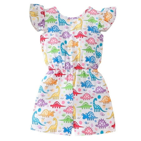 

Elainilye Fashion Toddler Girl Jumpsuit Summer Cute Flowers Print Flying Sleeve Romper Jumpsuit Sizes Infant-7Y