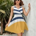 thumbnail image 3 of Blue And White Stripes with Yellow Sleeveless Dress Women Summer Evening Dresses Ladies Sundress, 3 of 7