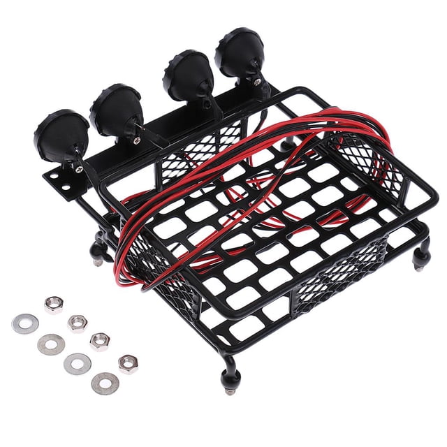 Estante de techo de RC Rock Crawler, portaequipajes, 1/10 luces LED de camión de escalada RC, 1/10 Coche de iluminación brillante, lámpara de luz LED, estante de techo de metal