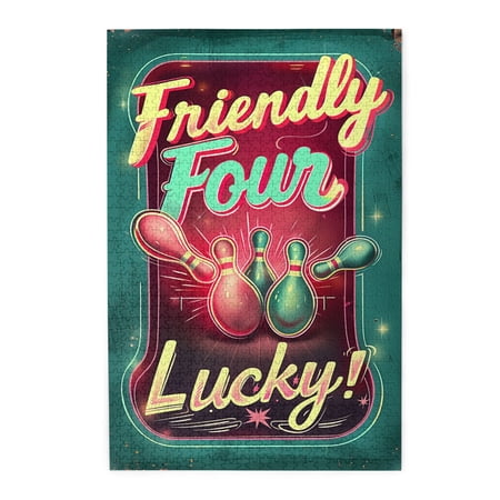 1000 PCS Friendly Four Lucky Logo Bowling Pins Jigsaw Puzzles 1000 Pieces Brain Challenge Stress Relieving Pleasure Puzzles Suitable For Entertaining With Family During Holidays Funny Wooden Puzzle