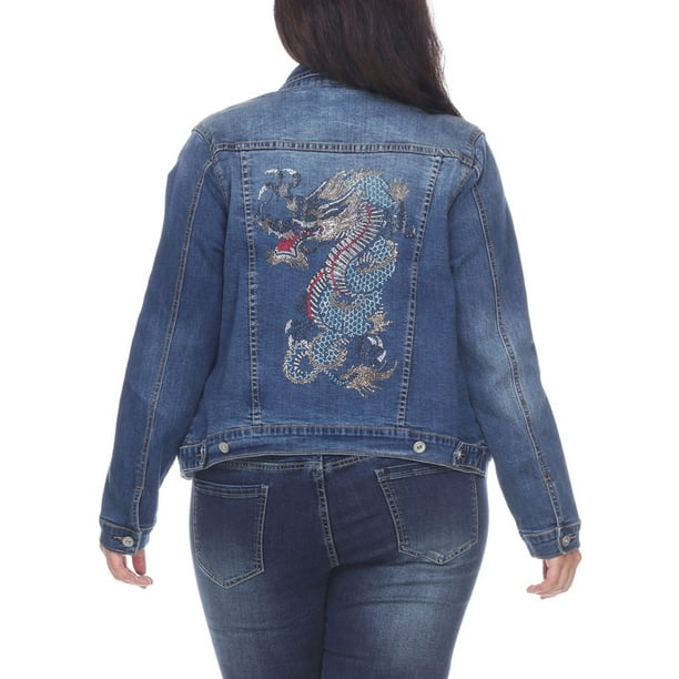 White Mark Women's Plus Size Embellished Dragon Denim