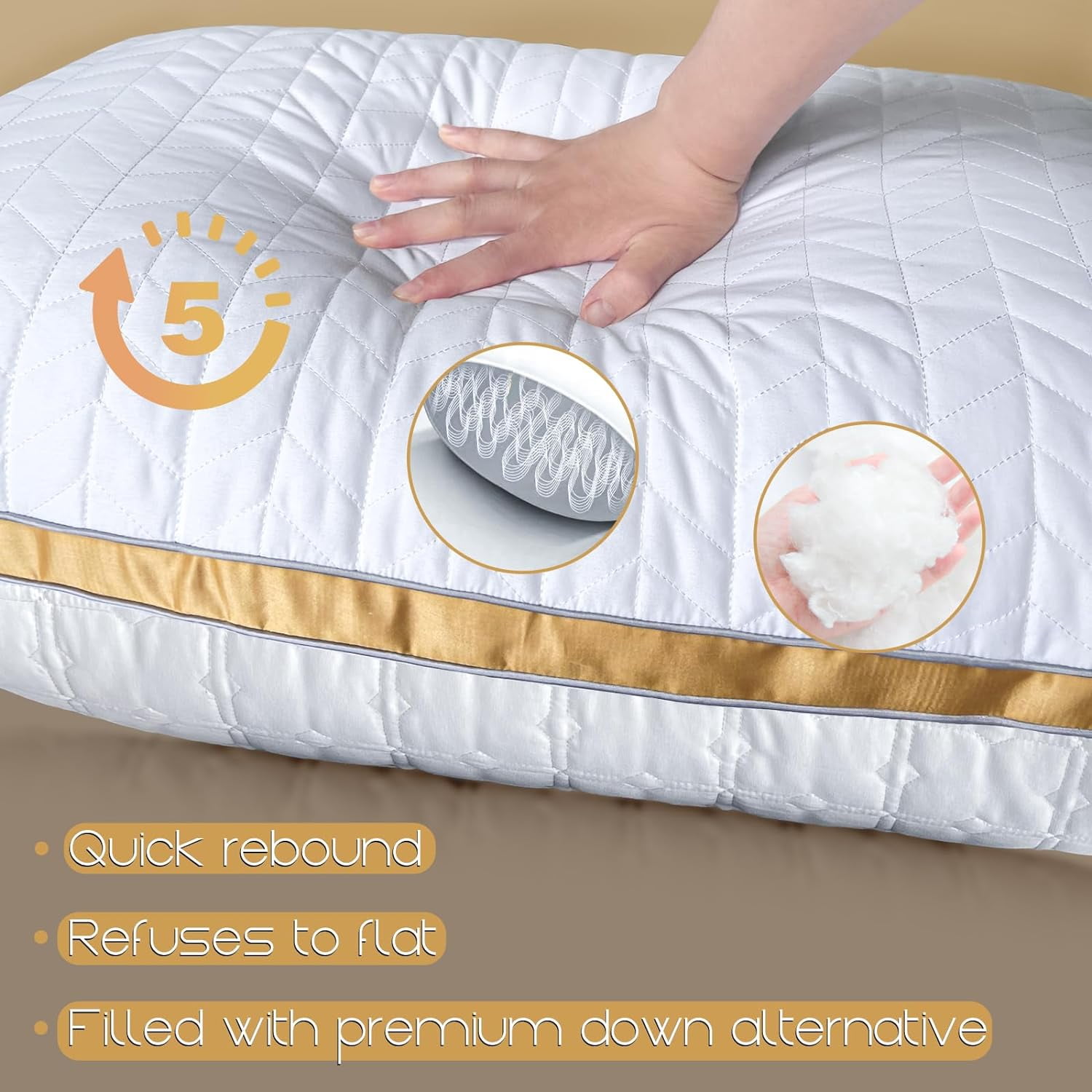 Pillows Standard Size Set of 2, Hotel Quality Gusseted Bed Pillows for Side, Back, Stomach Sleepers, Soft Supportive Gusseted Standard Pillows for Sleeping, Down Alternative Filling