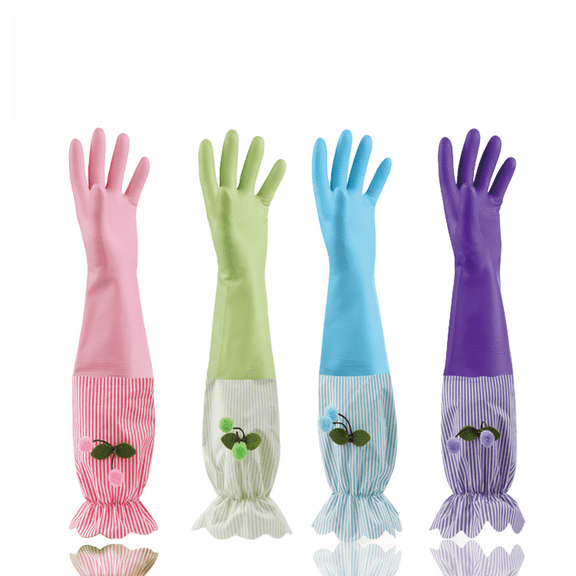 SUCS Reusable Dishwashing Cleaning Gloves with Latex free, Cotton lining,Kitchen Gloves 4 Pairs,Purple blue Pink Green