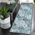 thumbnail image 3 of Runner Rug 2×6 Soft Machine Washable Area Rug with Non-Slip Backing, Stain Resistant and Low Pile Faux Wool Distressed Carpet Runner, Vintage Accent Oriental Carpet for Hallway, Gray Blue, 3 of 53