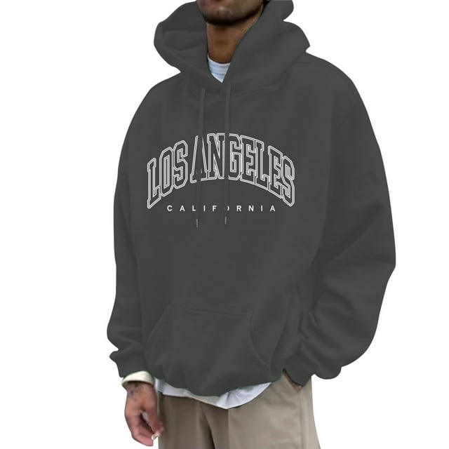 LUOGENLI Chandails à Capuche pour Hommes Graphiques Course Mode Homme Décontractée Lettres Partie Imprimée Chandail à Capuche à Enfiler Manches Longues Chandail à Capuche Chandails à Capuche pour Hommes Graphique Gris2 Taille g