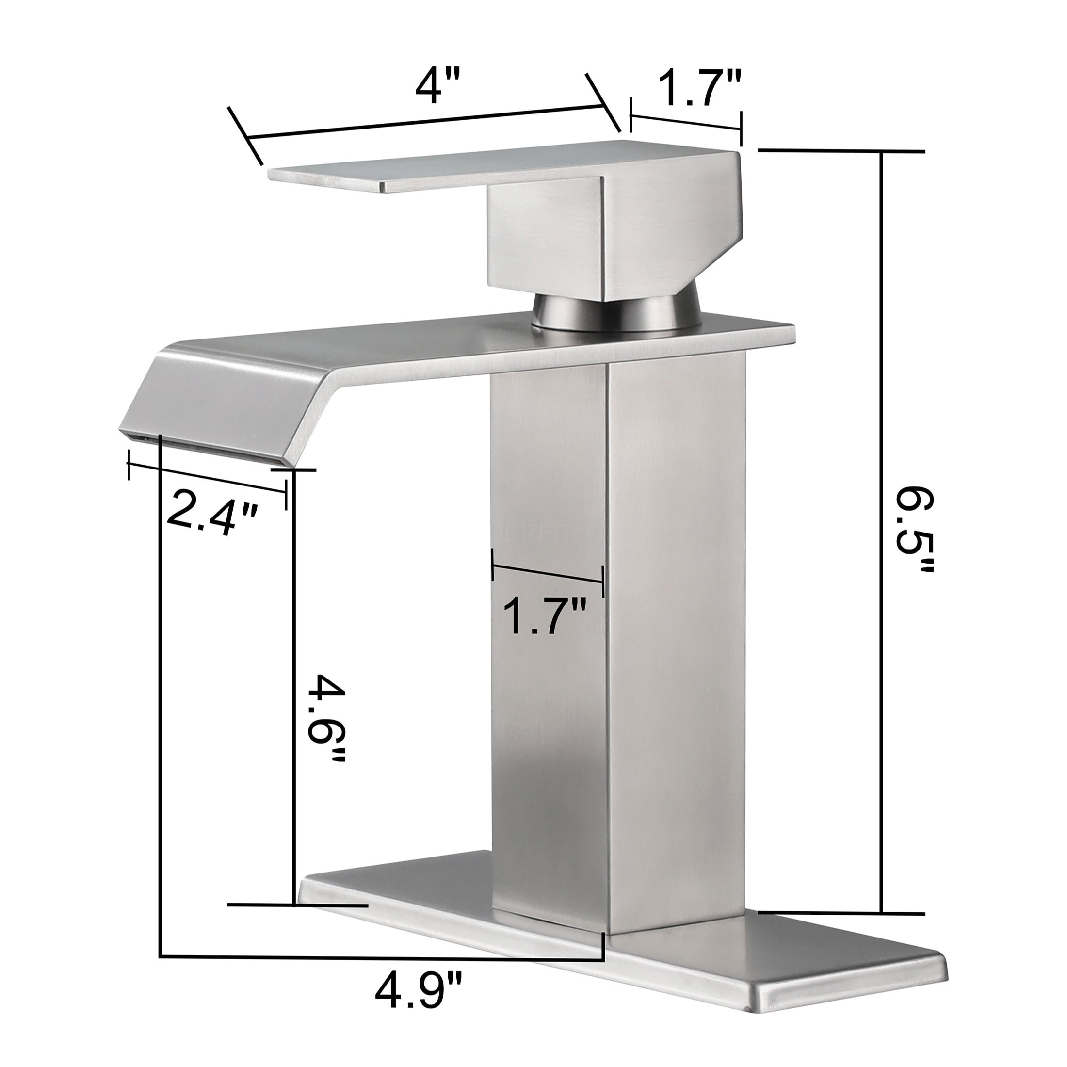 JERFIT Brushed Nickel Single Handle Bathroom Sink Faucet, Waterfall Spout Vanity Faucet with Pop-Up Drain, 1-Hole Mount, CUPC Certified